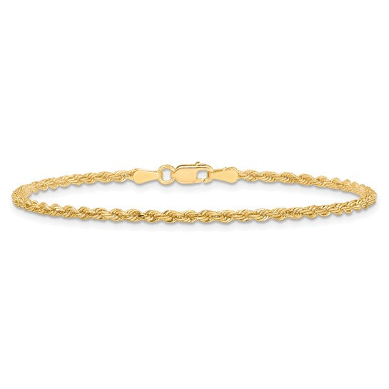 Tobillera de Cadena de Cuerda Diamond-Cut de 10K en Oro Amarillo de 2 mm con Cierre de Langosta