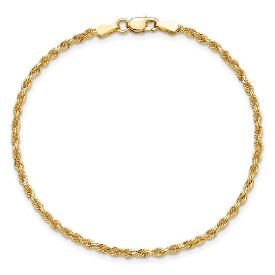 Tobillera 10K Oro Amarillo 10 Pulgadas 2mm Cadena Rope