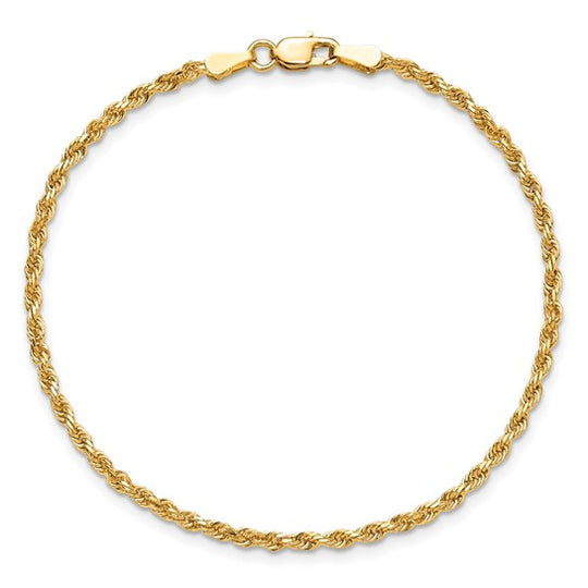 Tobillera 10K Oro Amarillo 10 Pulgadas 2mm Cadena Rope