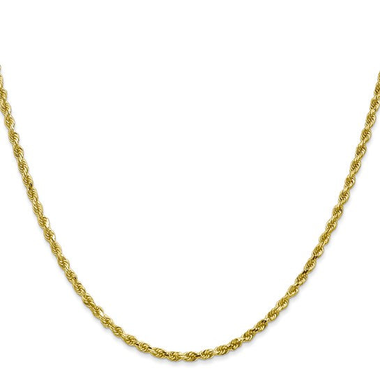 Cadena de Oro Amarillo 10K – Cuerda 2.25 mm Corte Diamante con Cierre Langosta