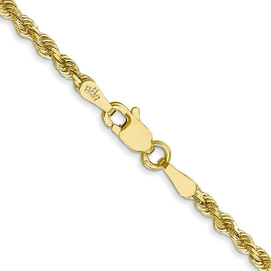 Cadena de Oro Amarillo de 10K – 2.25 mm, Estilo Cuerda con Corte Diamante