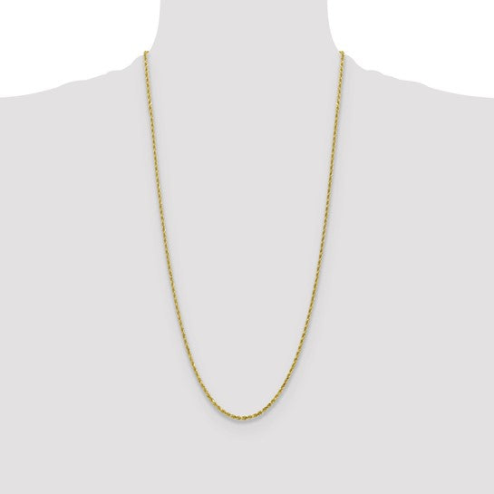 Cadena de Cuerda de 10K, 2.25 mm, Corte Diamante con Cierre de Langosta