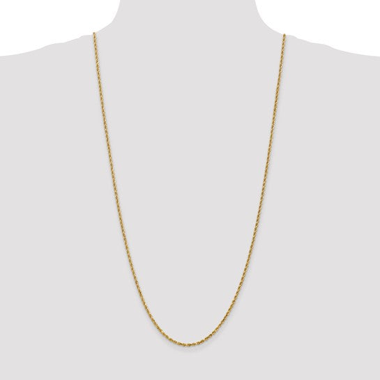 Cadena de Oro Amarillo de 10K – 2.25 mm, Estilo Cuerda con Corte Diamante