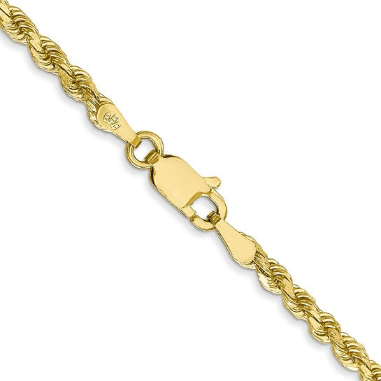Cadena de Cuerda de Oro Amarillo 10K de 2.75 mm con Corte Diamante - 26 Pulgadas
