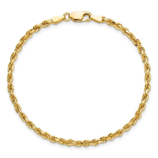 Tobillera de Cadena Tipo Cuerda de 10K en Oro Amarillo de 2.75 mm con Cierre de Langosta