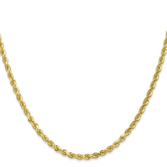 Cadena de Cuerda de Oro Amarillo de 10K de 3 mm con Corte de Diamante y Cierre de Langosta