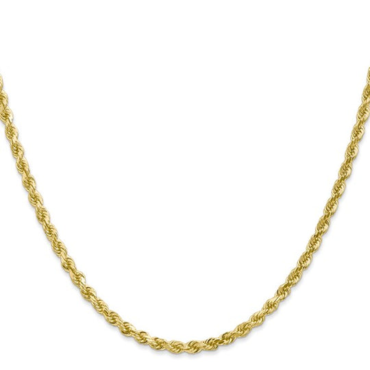Cadena de Oro Amarillo de 10K – Tipo Soga de 3 mm con Corte Diamante y Broche Langosta