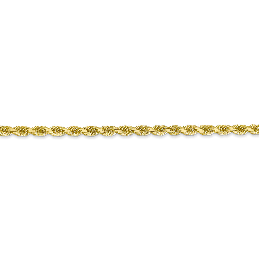 Cadena de Cuerda de 10K Oro Amarillo de 16 Pulgadas y 3mm con Cierre de Langosta