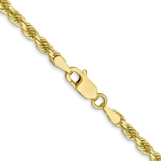 Cadena de Cuerda de 10K Oro Amarillo de 16 Pulgadas y 3mm con Cierre de Langosta