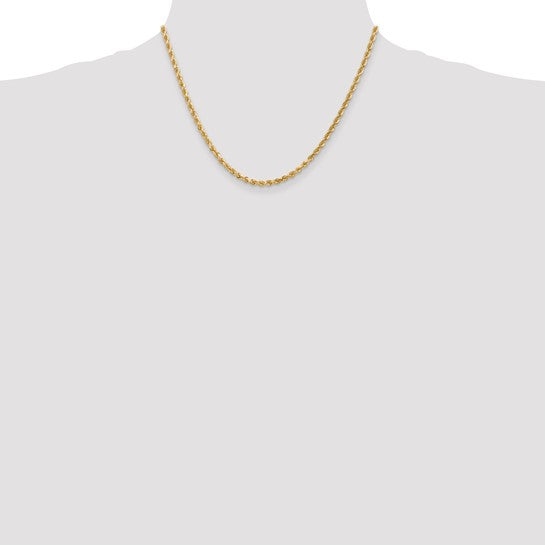Cadena de Cuerda de Oro Amarillo de 10K de 3 mm con Corte de Diamante y Cierre de Langosta
