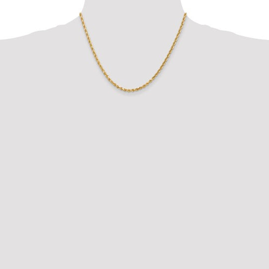 Cadena de Cuerda de Oro Amarillo de 10K de 3 mm con Corte de Diamante y Cierre de Langosta