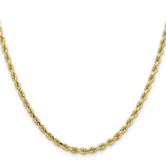 Cadena de Oro Amarillo 10K de 30 Pulgadas y 3.25mm de Grosor Tipo Cuerda con Corte Diamantado y Cierre de Langosta