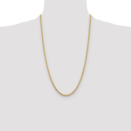 Cadena de Cuerda de Oro Amarillo de 10K – 26 Pulgadas, 3.25 mm con Cierre Langosta