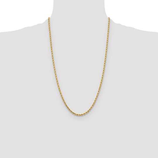 Cadena de Cuerda de Oro Amarillo de 10K – 26 Pulgadas, 3.25 mm con Cierre Langosta