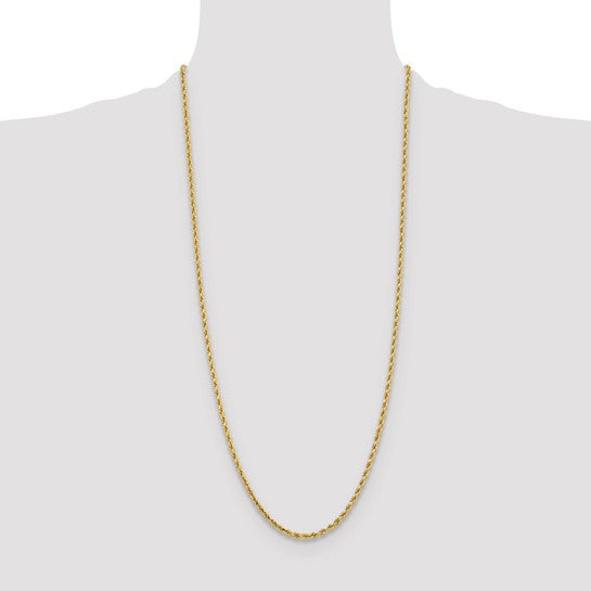 Cadena de Oro Amarillo 10K de 30 Pulgadas y 3.25mm de Grosor Tipo Cuerda con Corte Diamantado y Cierre de Langosta