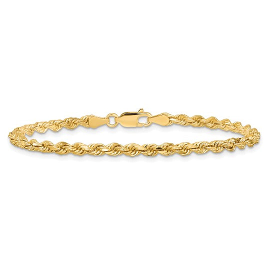Cadena de Tobillera de Oro Amarillo 10K de 3.25 mm con Corte Diamante tipo Cuerda