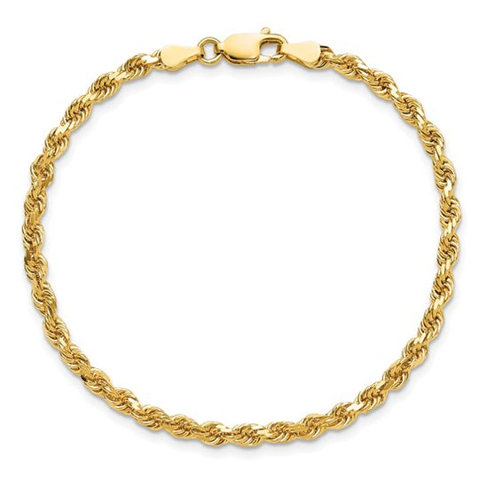 Cadena de Tobillera de Oro Amarillo 10K de 3.25 mm con Corte Diamante tipo Cuerda
