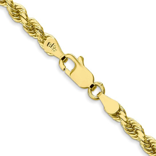 Cadena de Cuerda 10K Oro Amarillo de 18 Pulgadas y 3.5mm con Cierre de Langosta