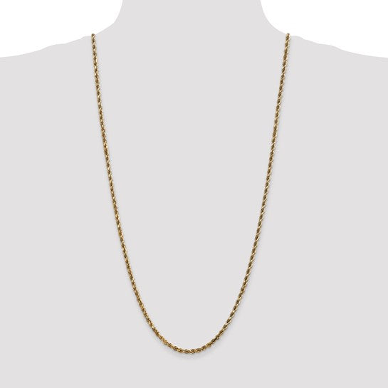 Cadena de Cuerda de 10K Oro Amarillo de 30 Pulgadas y 3.5mm con Cierre de Langosta