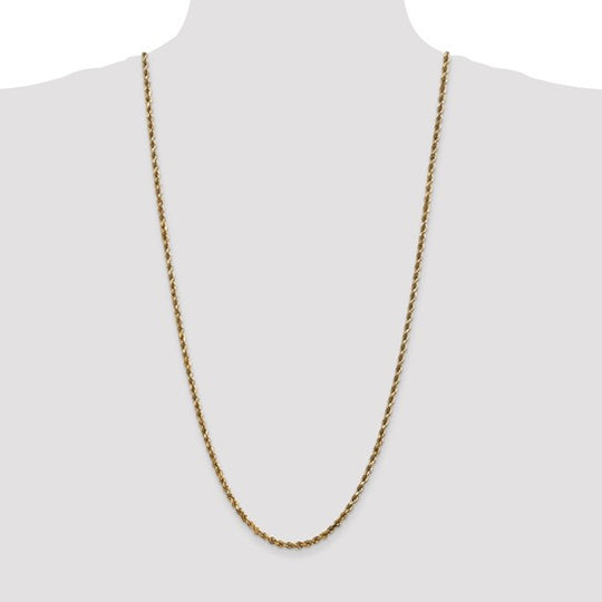 Cadena de Cuerda de 10K Oro Amarillo de 30 Pulgadas y 3.5mm con Cierre de Langosta