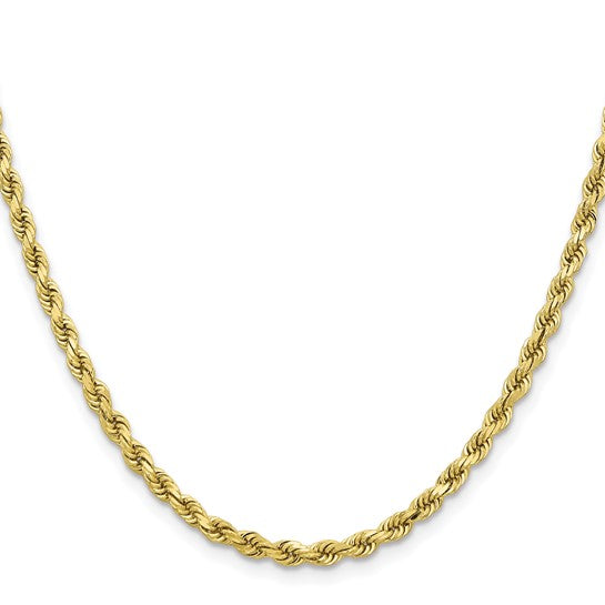  Cadena de Cuerda Corte Diamante en Oro Amarillo de 10K – 3.75 mm, 20 pulgadas, con Broche Langosta