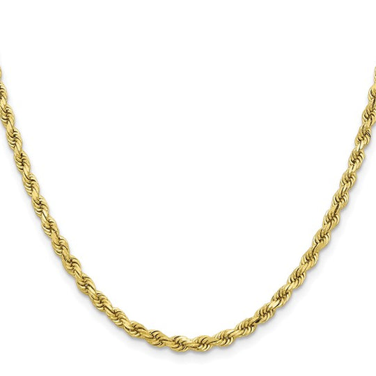  Cadena de Cuerda Corte Diamante en Oro Amarillo de 10K – 3.75 mm, 20 pulgadas, con Broche Langosta
