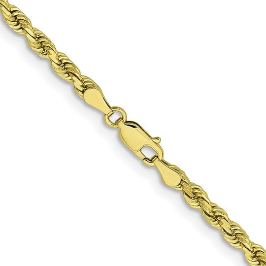  Cadena de Cuerda Corte Diamante en Oro Amarillo de 10K – 3.75 mm, 20 pulgadas, con Broche Langosta