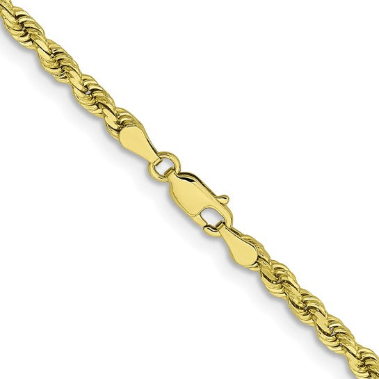  Cadena de Cuerda Corte Diamante en Oro Amarillo de 10K – 3.75 mm, 20 Pulgadas, con Broche Langosta