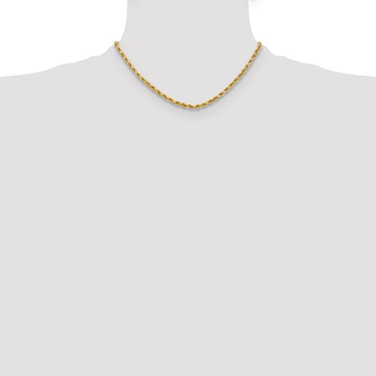 Cadena de Oro Amarillo 10K de 16 Pulgadas, 3.75mm, Rope Diamond-Cut con Cierre de Langosta