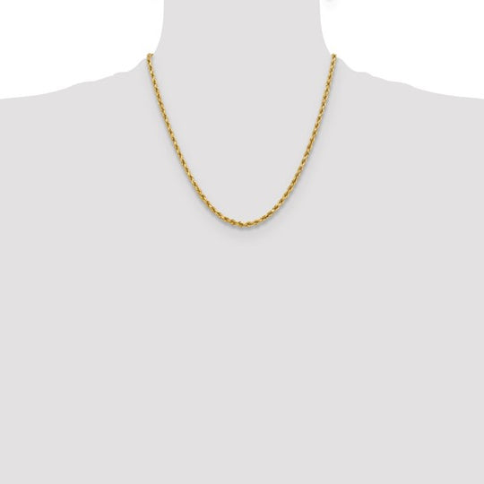  Cadena de Cuerda Corte Diamante en Oro Amarillo de 10K – 3.75 mm, 20 pulgadas, con Broche Langosta