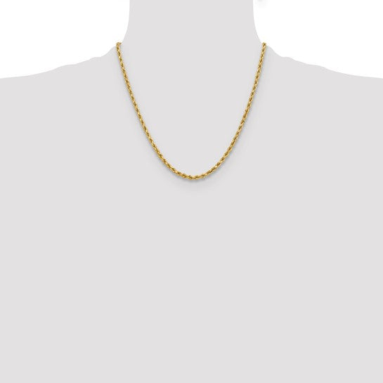  Cadena de Cuerda Corte Diamante en Oro Amarillo de 10K – 3.75 mm, 20 Pulgadas, con Broche Langosta