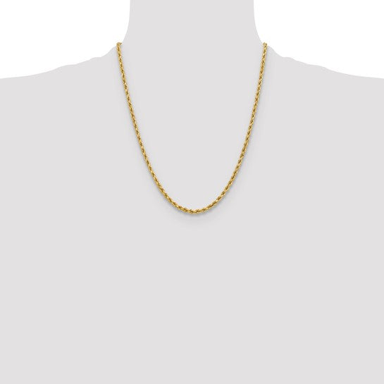 Cadena de Oro Amarillo 10K – Cuerda de 3.75 mm con Corte Diamante y Cierre Langosta (22 pulgadas)