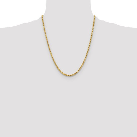 Cadena de Oro Amarillo 10K – Cuerda de 3.75 mm con Corte Diamante y Cierre Langosta (22 pulgadas)