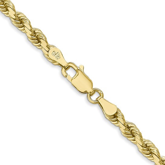 Cadena de Cuerda de Oro Amarillo 10k 18 Pulgadas 4mm con Corte Diamante y Cierre Tipo Langosta