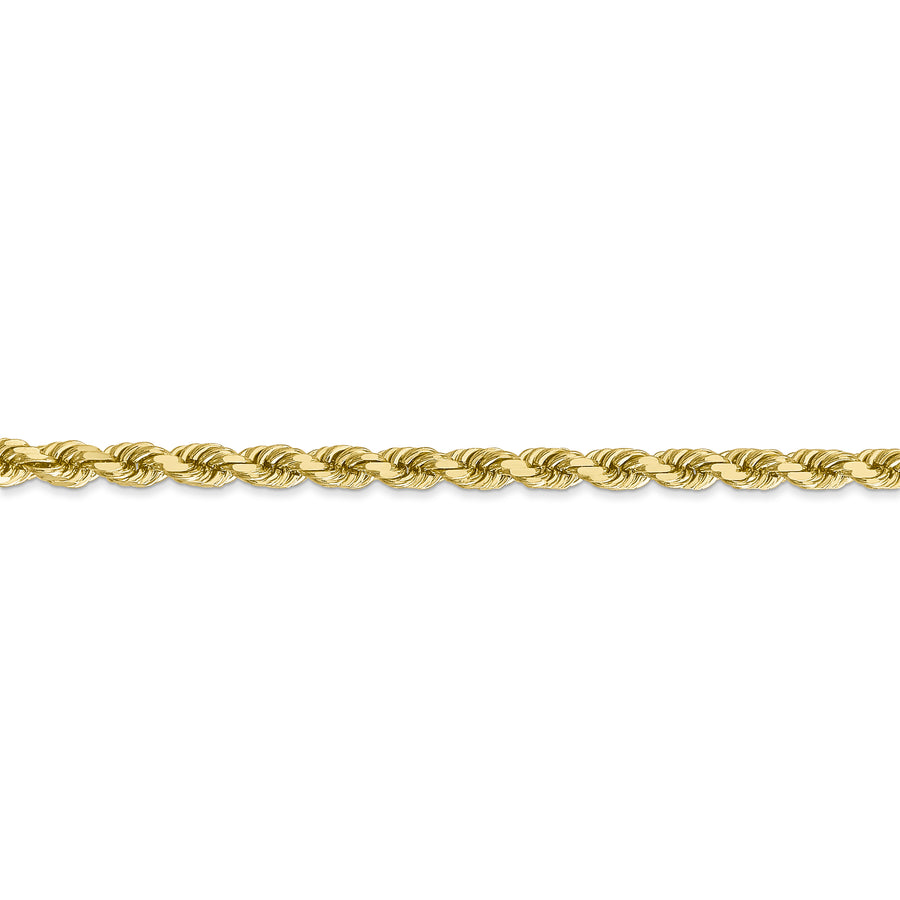 Cadena de Cuerda de Oro Amarillo 10k 18 Pulgadas 4mm con Corte Diamante y Cierre Tipo Langosta