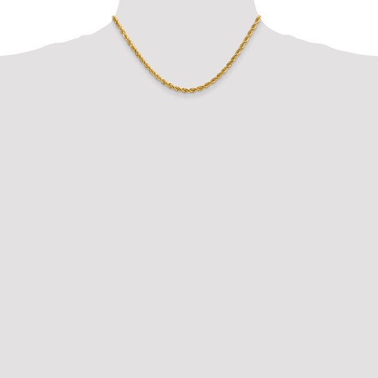 Cadena de Cuerda de Oro Amarillo 10K de 4 mm con Corte Diamante - 16 Pulgadas