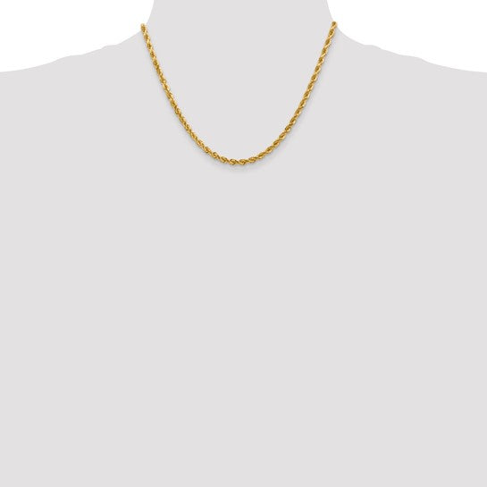 Cadena de Cuerda de Oro Amarillo 10k 18 Pulgadas 4mm con Corte Diamante y Cierre Tipo Langosta