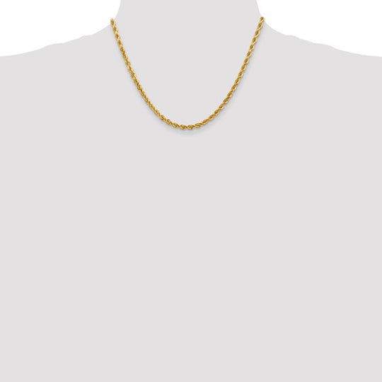 Cadena de Cuerda de Oro Amarillo 10k 18 Pulgadas 4mm con Corte Diamante y Cierre Tipo Langosta