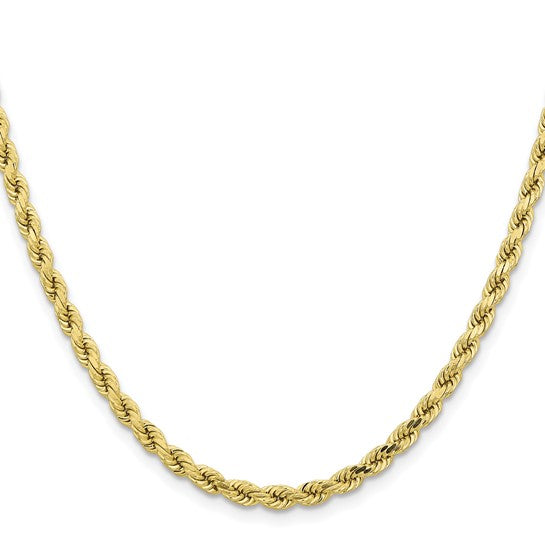 Cadena de Oro Amarillo de 10K, 4.25 mm, Cuerda con Corte de Diamante y Cierre de Langosta