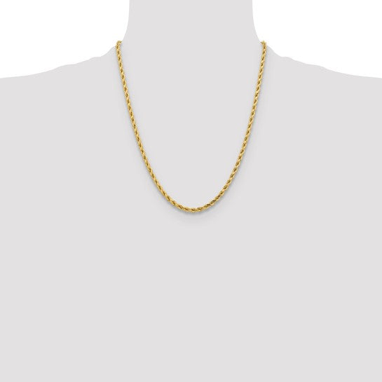 Cadena de Oro Amarillo de 10K – 22 pulgadas, 4.25 mm, Cuerda con Corte Diamante