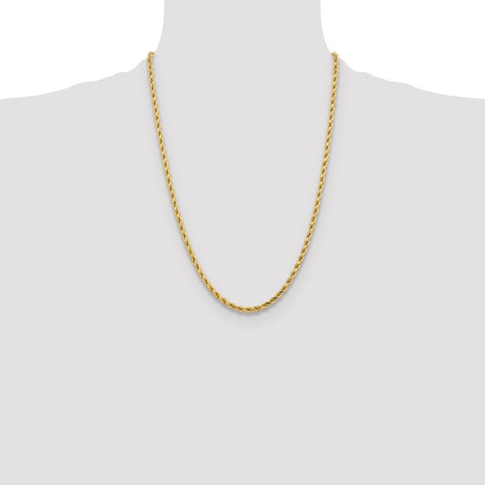 Cadena de Oro Amarillo de 10K, 4.25 mm, Cuerda con Corte de Diamante y Cierre de Langosta
