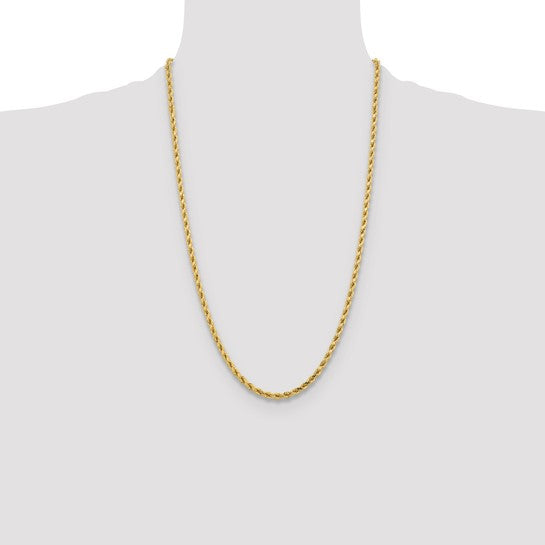 Cadena de Cuerda de Oro Amarillo de 10K – 26 Pulgadas, 4.25 mm con Cierre Langosta