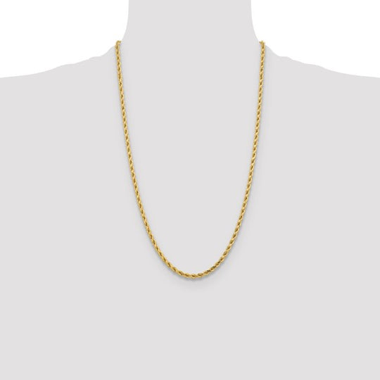 Cadena de Cuerda de Oro Amarillo de 10K – 26 Pulgadas, 4.25 mm con Cierre Langosta