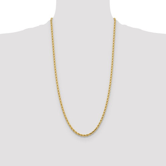 Cadena de Cuerda 10K Oro Amarillo de 28 Pulgadas y 4.25mm con Cierre de Langosta