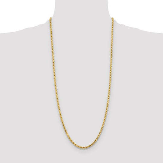 Cadena de Oro Amarillo 10K de 30 Pulgadas y 4.25mm de Grosor Tipo Cuerda con Corte Diamantado y Cierre de Langosta