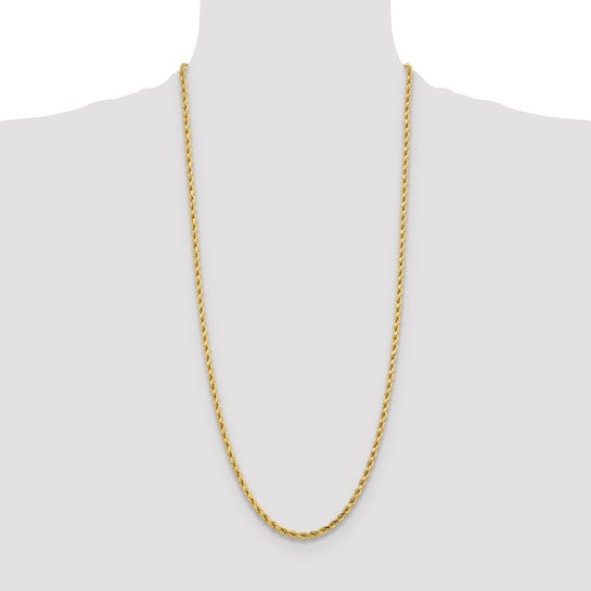 Cadena de Oro Amarillo 10K de 30 Pulgadas y 4.25mm de Grosor Tipo Cuerda con Corte Diamantado y Cierre de Langosta