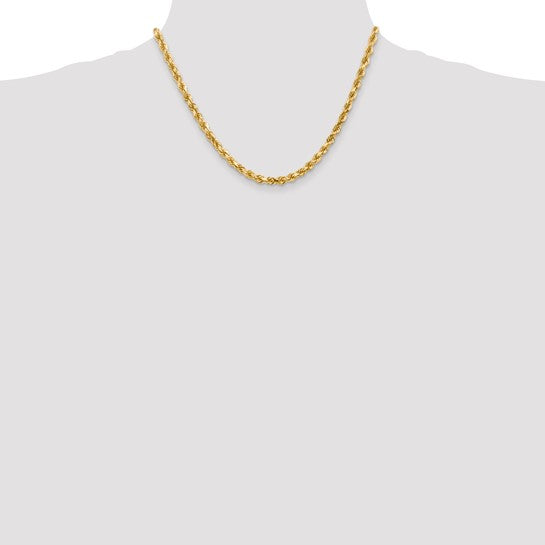 Cadena de Cuerda en Oro Amarillo de 10K, 4.5 mm, Corte Diamante con Cierre de Langosta