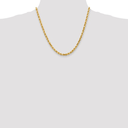 Cadena de Cuerda con Corte Diamantado en Oro Amarillo de 10K, 4.5 mm con Cierre de Langosta