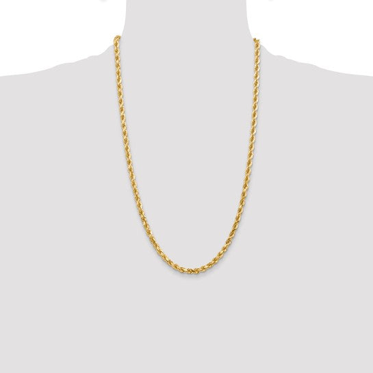 Cadena de Cuerda Diamantada 10K Oro Amarillo de 4.5mm - 26 Pulgadas