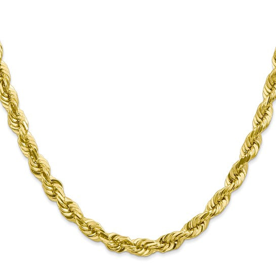 Cadena de Cuerda en Oro Amarillo de 10K, 5.5 mm con Corte Diamante y Broche de Langosta (Estilo Fancy)
